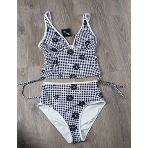 Tankini Swimsuits V Neck Tummy Control Bathing Suit Gingham Small Black White
